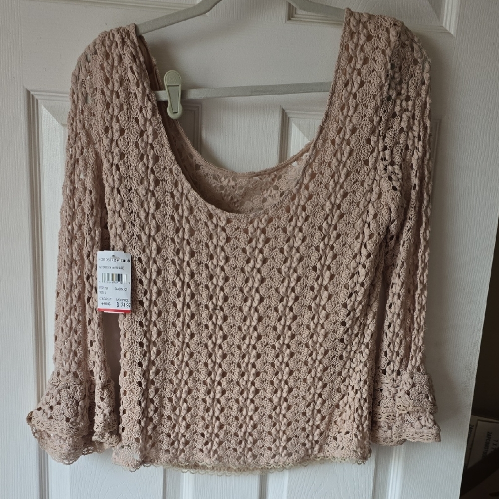 Nordstrom Beige Lace Knit Top